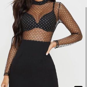 PLT Black Criss Cross Mesh Top Bodycon Dress reg. $48